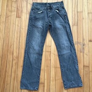 Vtg Y2K Alphanumeric Denim Jeans Charcoal Straight Leg Button Fly Men's Size 32